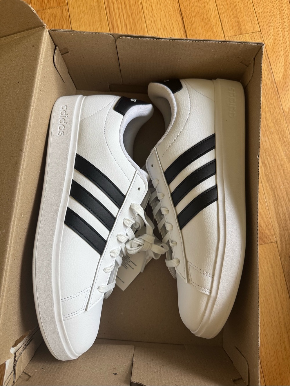 adidas White Sneakers with Black Three-Stripes